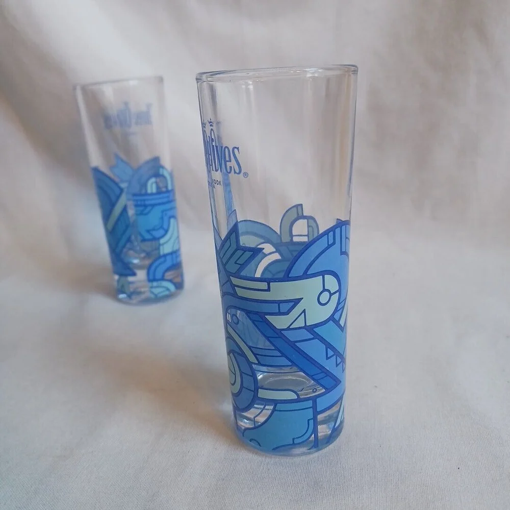 Three Olives Vodka Shot Glasses Blue Aztec Set of 2